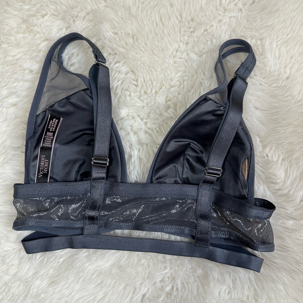 Victoria's Secret Sexy Bralette Charcoal Mesh Shiny Shimmery Small - Picture 3 of 8